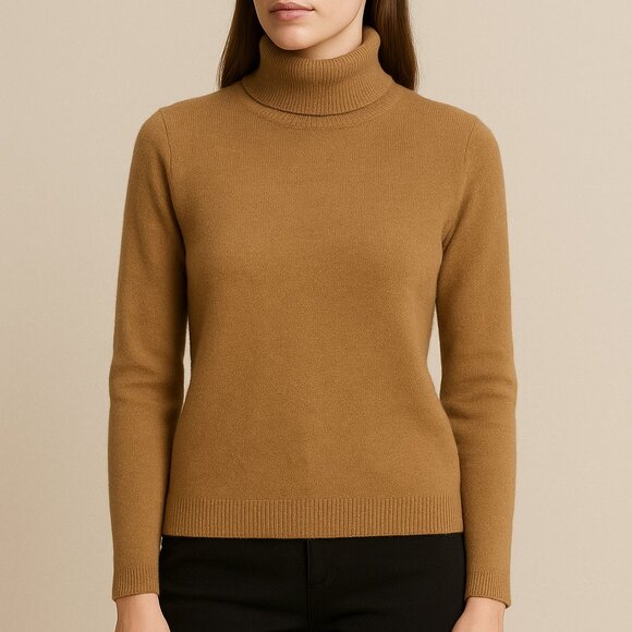 $395 Neiman Marcus 100% Cashmere Camel Turtleneck Sweater – Size XL - Picture 1 of 8